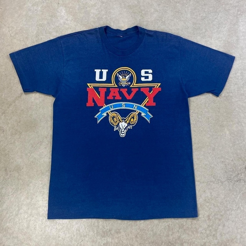 Vintage 80s US Navy Shirt Size XL Navy Blue USN Military Bill The Goat